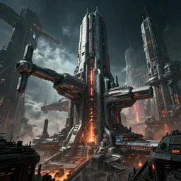 a brutalist futuristic scifi spacestation city, high dynamic range, ilm, star citizen halo, mass effect, bladerunner, Elysium, moebius, beeple, hyper detailed
