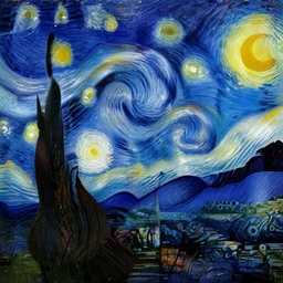 starry night but as a badly edited image in photoshop