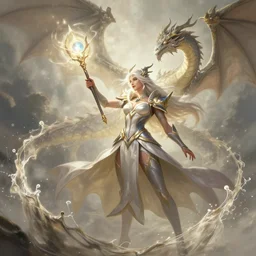 amazing portrait of a light summoner with a magic wand summoning a dragon, league of legends splash art, deiv calviz, splash art, natural light, elegant, intricate, fantasy, atmospheric lighting, by greg rutkowski, league of legends splash art, hd wallpaper, ultra high details