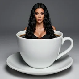 Kim Kardashian inside a giant cup of coffee, highly detailed, cinematic, award winning, studio lighting