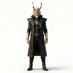 elderly loki trickster, high detail digital art, full body, standing, isolated on a pure white background, centered, whole figure in frame, sharp focus, studio lighting