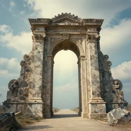 a gateway to heaven in a surreal and twisted monument in a dream