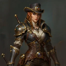 Portrait of a steampunk detective in World of Warcraft, cover art, ultra wide lens shot, pretty, beautiful, DnD character art portrait, matte fantasy painting, DeviantArt Artstation, by Jason Felix by Steve Argyle by Tyler Jacobson by Peter Mohrbacher, cinematic lighting