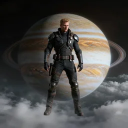 adam jensen from deus ex mankind divided falling through the clouds of jupiter, by cedric peyravernay, highly detailed, excellent composition, cinematic concept art, dramatic lighting, trending on artstation
