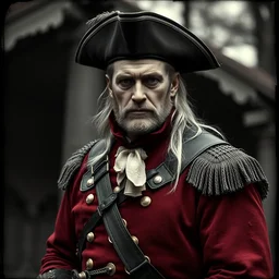 wet plate photo of geralt of rivia dressed in colonial uniform