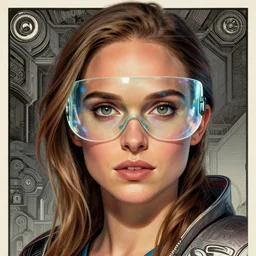 natalie portman as tracer from overwatch, see through glass hologram mask, character portrait, portrait, close up, concept art, intricate details, highly detailed, vintage sci - fi poster, retro future, vintage sci - fi art, in the style of chris foss, rodger dean, moebius, michael whelan, and gustave dore