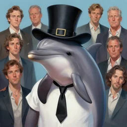 A digital painting of a dolphin with a mafia hat a Black Tie on a white Shirt, by Stanley Artgerm Lau, frank frazetta, Rossdraws, James Jean, gerald brom, Andrei Riabovitchev, Marc Simonetti, and Sakimichan, trending on artstation