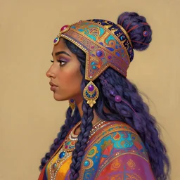 side profile painted portrait of maya ali wind sorcerer, gloomhaven, gaudy colors, fantasy, intricate, elegant, matte painting, illustration, hearthstone, by greg manchess, sargent, leyendecker, ilya kuvshinov, rhads, by greg rutkowski, by greg tocchini, by james gilleard, by joe fenton