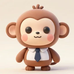 monkey cartoon character with tie, 3 d clay figure, kawaii, big eyes