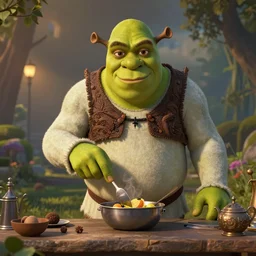 Walter White cooking with Shrek, concept art, hyperrealistic, professional photograph