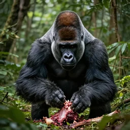 photograph of a joe biden gorilla, joe biden in the jungle!!!!, photographed by the national geographic, cinematic lighting, beautiful, photograph, joe biden in his natural habitat, joe biden eating carcass