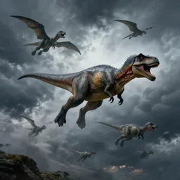 dinosaurs flying around in a horrible storm, beautiful, craig mullins