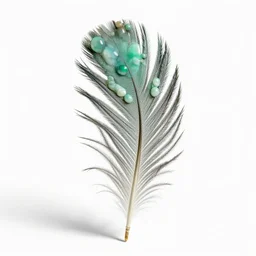 jade phoenix feather, photorealistic, isolated on a pure white background, centered, entire object in frame, sharp focus, soft studio lighting