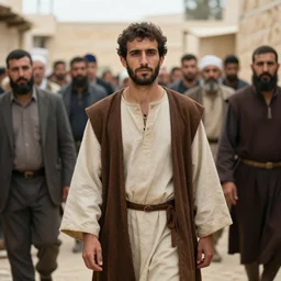photograph of a young man. he is an itinerant jewish prophet from the galilee in northern israel. age is 3 3. many people follow him