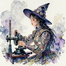korean women's fashion machine witch, intricate watercolor cyberpunk vaporwave portrait by claude monet