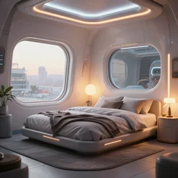 a hyperrealist photography of a futuristic cozy bedroom by kacper niepokolczycki