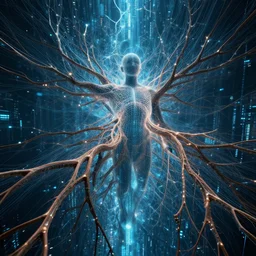 most beautiful, bigdata veins of the corporeal surveillance deity, dynamic lighting, establishing shot, 8 k resolution,
