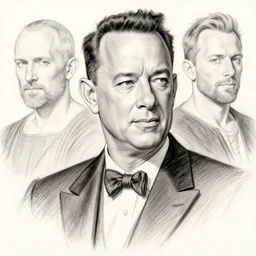 linework preliminary drawing of tom hanks, by michelangelo, james gurney, da vinci, implied shading