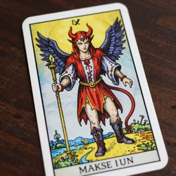 makise kurisu, intricate, amazing line work, colorful, tarot cards, the devil tarot card