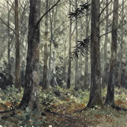 something's in the woods. ink and acrylics, private collection.