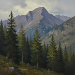 runestone, nature, trees, mountains, focused, centered, very detailed, oil painting
