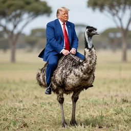 donald trump riding an emu