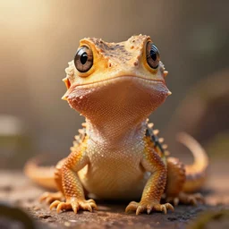 hatchling dragon, wingless, cute, big eyes, personality, warm lighting, soft.