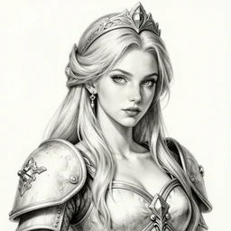 handsome blonde princesss in warhammer 4 0 k, pen - and - ink illustration, etching, pale skin, intricate, highly detailed, trending on artstation, concept art, sharp focus, art by raymond swanland, uss nicholson, david a trampier, larry elmore