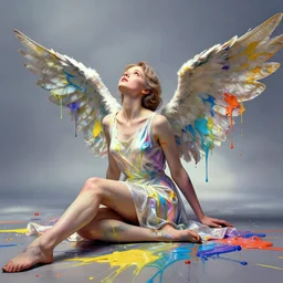 fallen angel looking up to the sky, dripping paint, cg society contest winner, altmoder, expressionism, beautiful composition, sigma 8 5 mm f / 1. 4