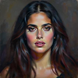 beautiful painting of salma hayek by dariusz zawadski, contemporary, creepy, colorful acrylic, realistic portrait by kehinde wiley and archan nair