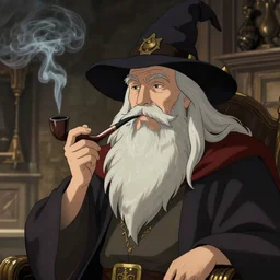 J.R.R. Tolkien smoking his pipe in scholarly robes as Gandalf with a wizard hat and great flowing white beard, knowing look, ambient lighting, 4k, anime key visual, lois van baarle, ilya kuvshinov, rossdraws, artstation