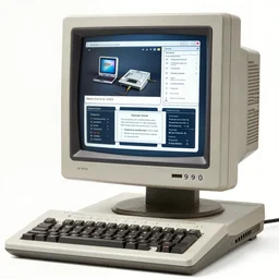 photograph of an old 1 9 9 0 s computer with everything on the monitor, professional photograph, sharp focus, extremely detailed, white background,
