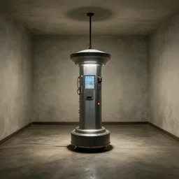 teleportation machine in an empty room, with the feeling of being completely alone in the world, style of neo - expressionist