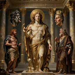 Pot of Duality in Solomon's Temple and Gödel's Incompleteness Theorem deconstructing life itself, by Micheal Whelan and Eugène Delacroix and Francis Bacon and Hieronymus Boch, artistic, light brazen, realistic fantasy, beautiful faces aesthetic, establishing shot, 8k resolution, dramatic lighting