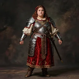 hyper realistic photo of medieval chubby beautiful warrior girl, full body, rule of thirds, conceptart, saturated colors, greg rutkowski artstation, cgsociety
