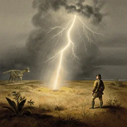 johann moritz rugendas in the pampa, lighting bolts, hallucination, nature illustration by alexander von humboldt
