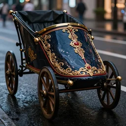 close up macro shot of a roman charriot on wet tokyo street at night, intricate, hyper detailed, smooth, dramatic lighting, cinematic