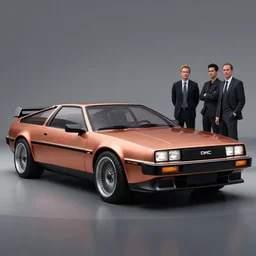 wide view shot of a copper colored car, designed by dmc and gmc, concept art style by john berky and liam wong and michael whelan.