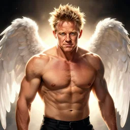 sakimichan digital art of gordon ramsey, angelic, rippled muscles, trending on artstation, backlighting, glow, stanley lau, beautiful, forehead wrinkles