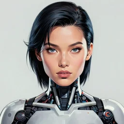 woman portrait made out of paint, beautiful, cyborg, comic book art
