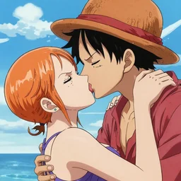 Luffy kisses Nami, One Piece