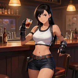 high quality concept art of tifa lockhart working in her bar, detailed, trending on artstation