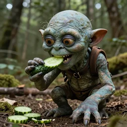 gollum eating cucumber in woods trail cam