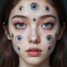 eyes!! a girl with many eyes!, surreal art by colin christian, trypophobia eyes