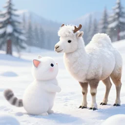 snow cat sending kiss to snow camel