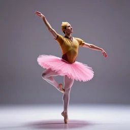 captain picard wearing a pink tutu and dancing in a studio with volumetric lighting from the side, photo by omar z robles