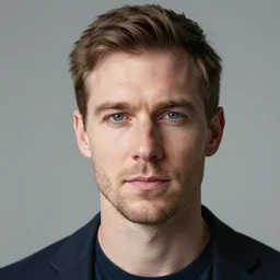 portrait forty two year old british man slim features confidant