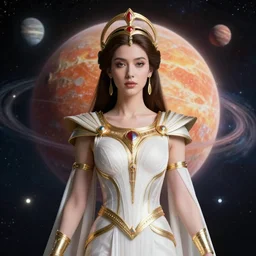 portrait of the powerful queen of the solar system in the style of michael whelan. glowing, ornate and intricate, stunning, dynamic lighting, intricate and detailed.