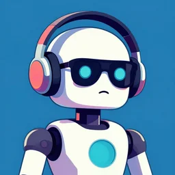 a robot with headphones and sunglasses in retro colors, synthwave style, 2 d digital vector art