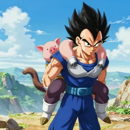 Vegeta giving Yamcha a piggyback ride at Kamis lookout, Hyperdetailed, 108 megapixels
